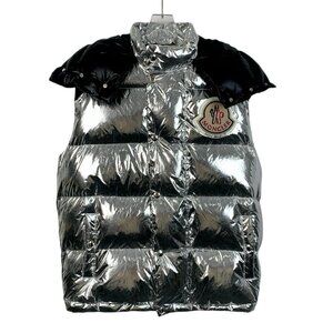 Moncler Snow Angels Metallic Silver Puffer Vest With Black Accents